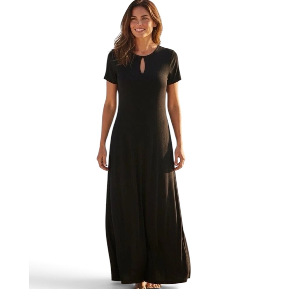 J.Jill Wearever Collection Black Short Sleeve Keyhole MaxDress S Travel